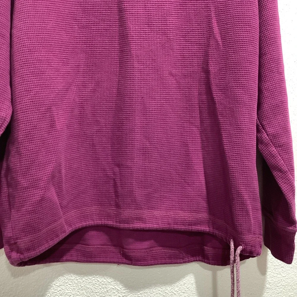 Lands' End Womens Turtleneck Top Medium Fuchsia Cotton Waffle Knit Stretch Basic